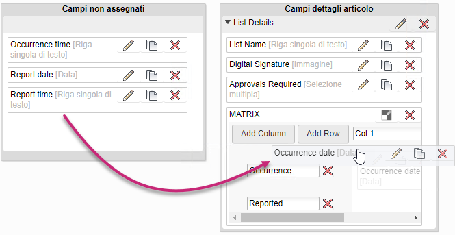 Assign fields to table columns