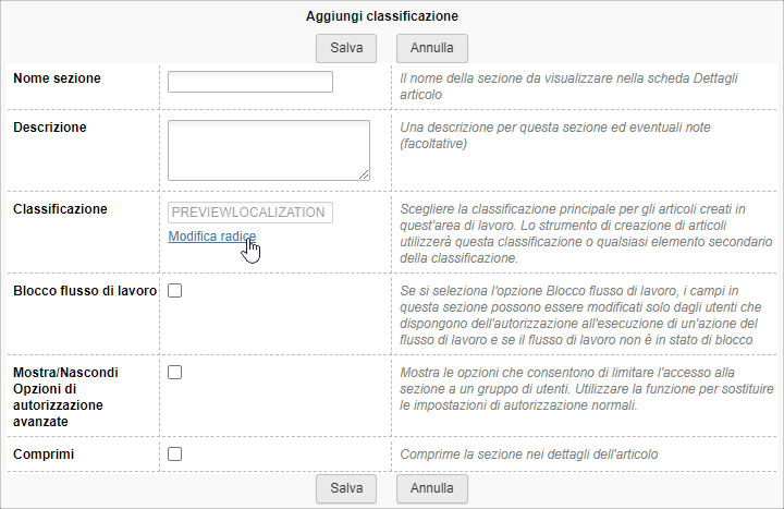 Add Classification dialog