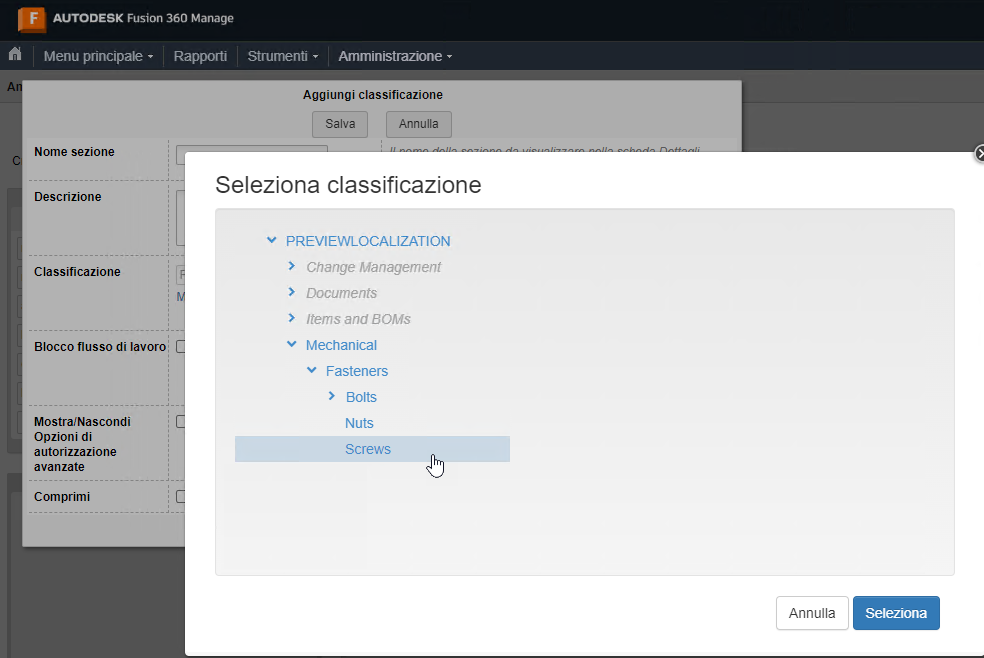 Select Classification dialog