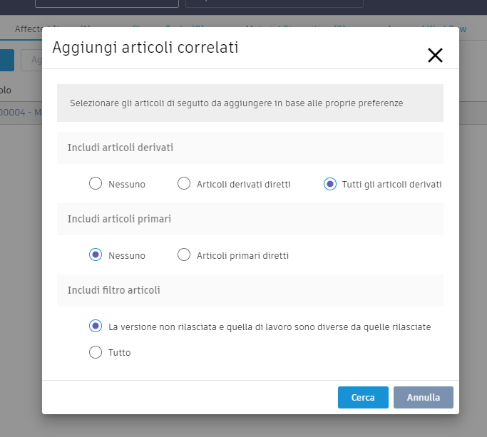 Add Related Items dialog