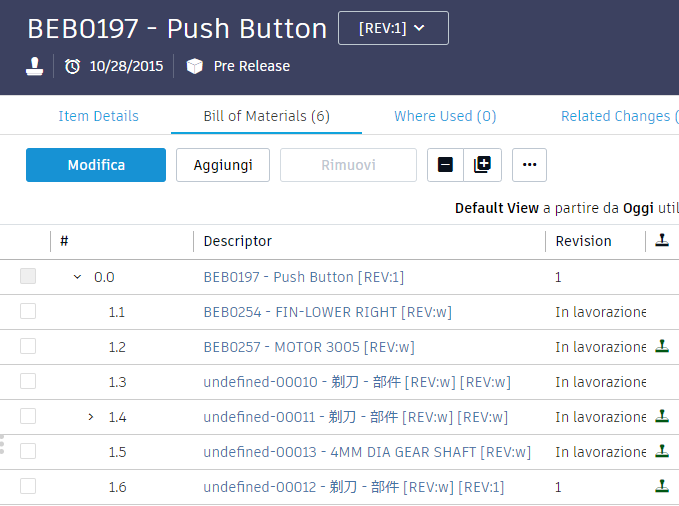 Bill of Materials tab