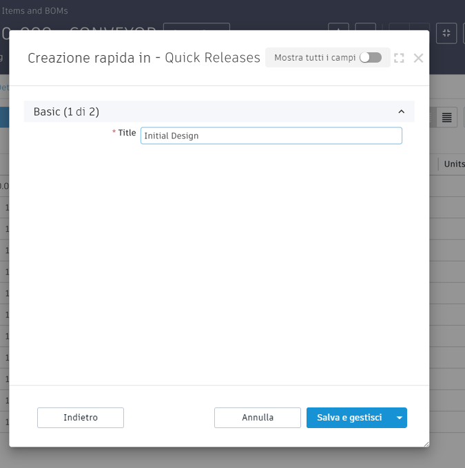 Quick Create in Quick Releases dialog