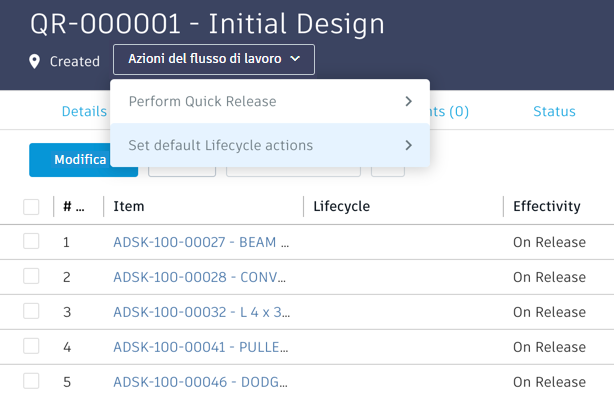 Set default Lifecycle actions menu