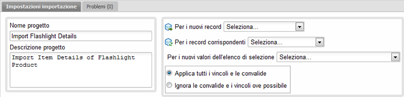 import setting matching records