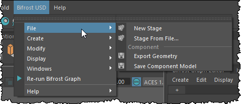 Bifrost USD サンプル プラグイン メニュー