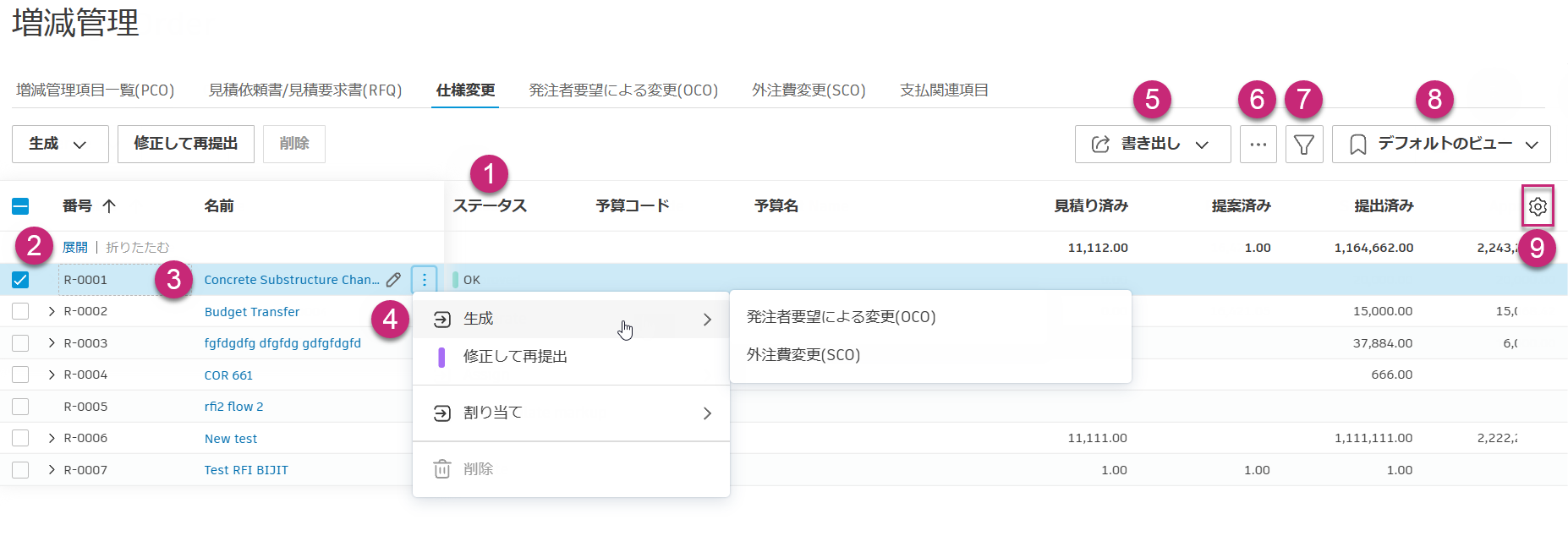 増減管理タブの概要