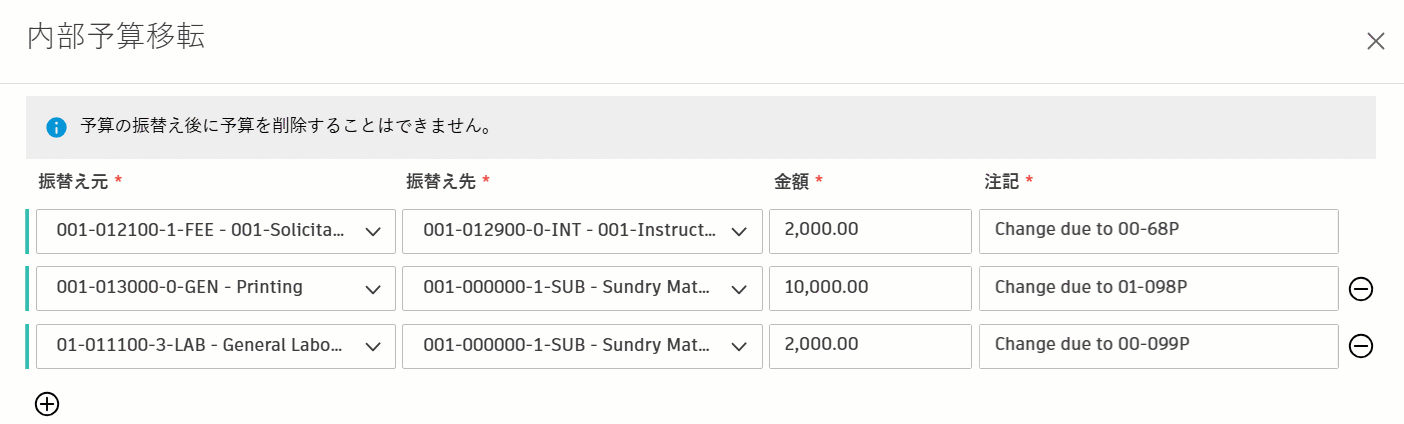 予算をすべての項目にコピーする