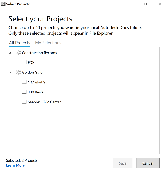 Select Project プロジェクトを追加および管理する