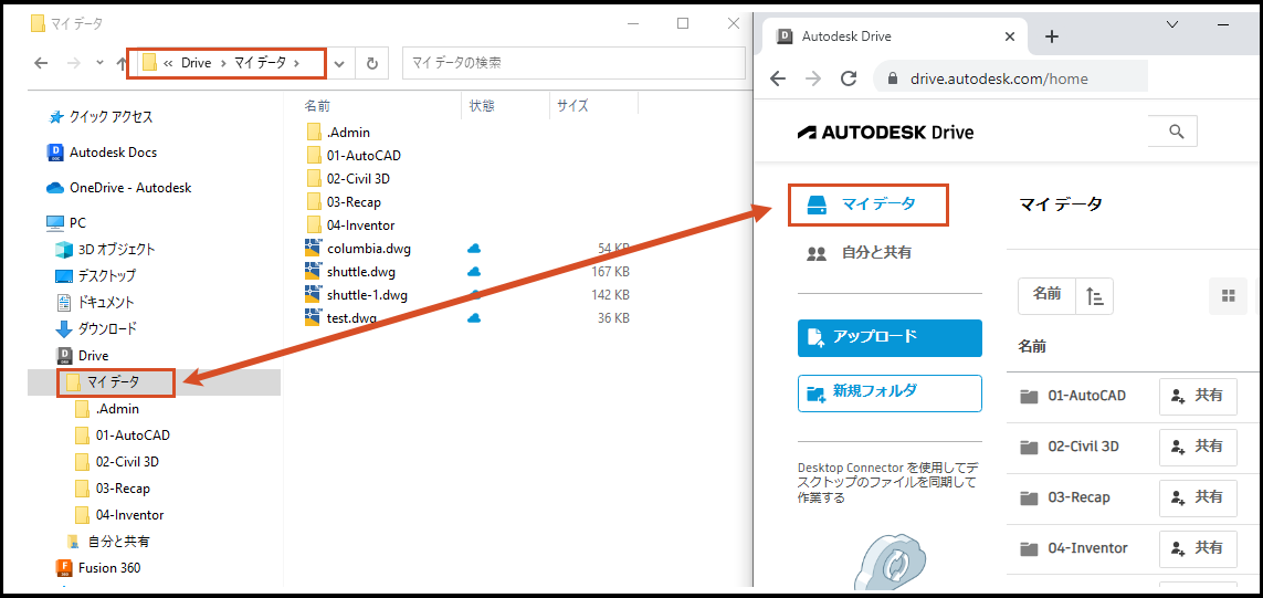 Autodesk Drive Connector がクラウド データをローカル ドライブとして表示