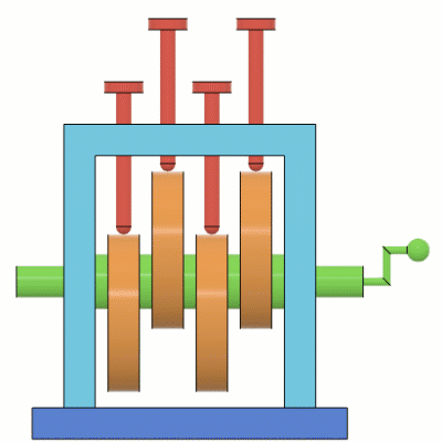 接線関係の CAM フォロワーのアニメーション断面ビュー