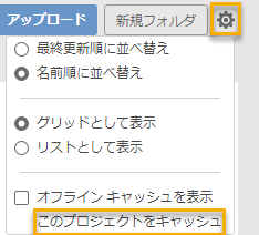 データ パネルの設定のプロジェクトをキャッシュ