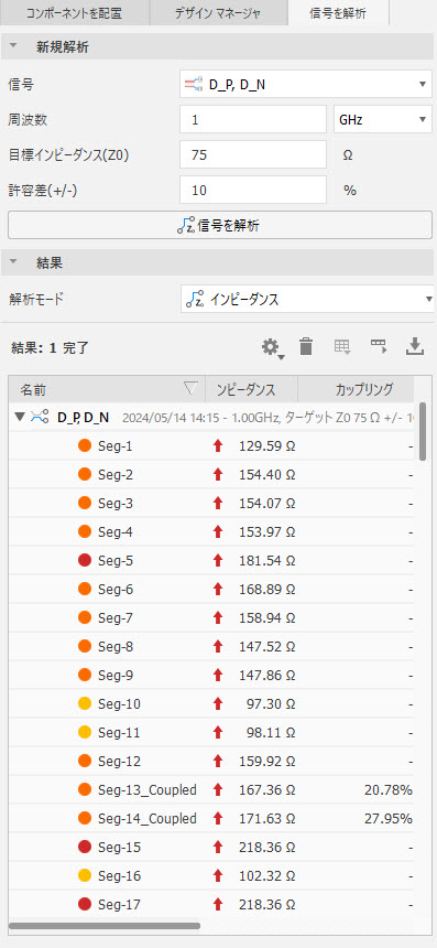 インピーダンス解析の ui イメージ