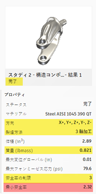 完了結果ステータス - 最小安全率が安全率制限より小さい