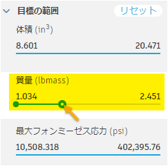 目標の範囲ダイアログ - 質量範囲