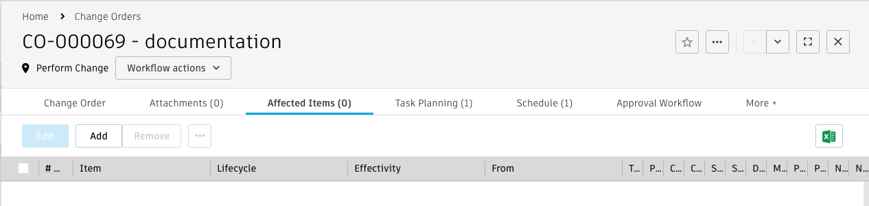未入力の[影響を受けるアイテム]タブ