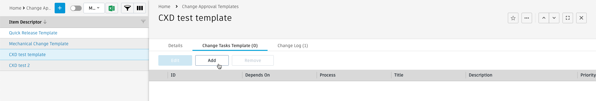 変更タスク テンプレート 