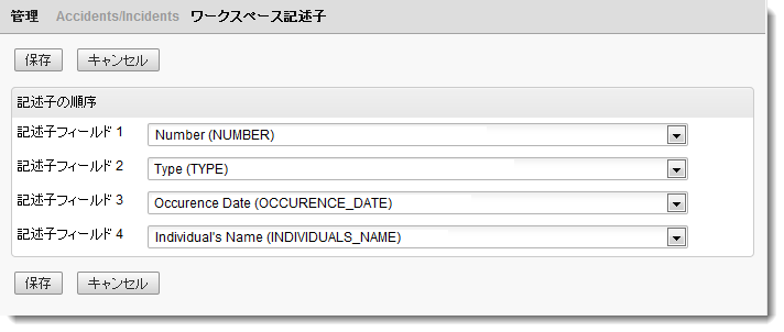入力された記述子フィールドの例
