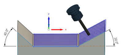 경사 평면으로 기계가공된 플랫 영역