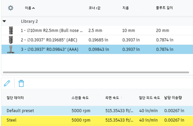 사전 설정이 있는 라이브러리를 도구 라이브러리로 가져옴