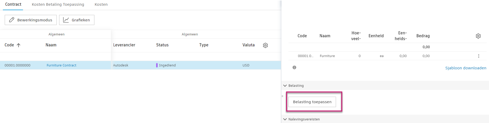 Venster Een belastingdetail toepassen