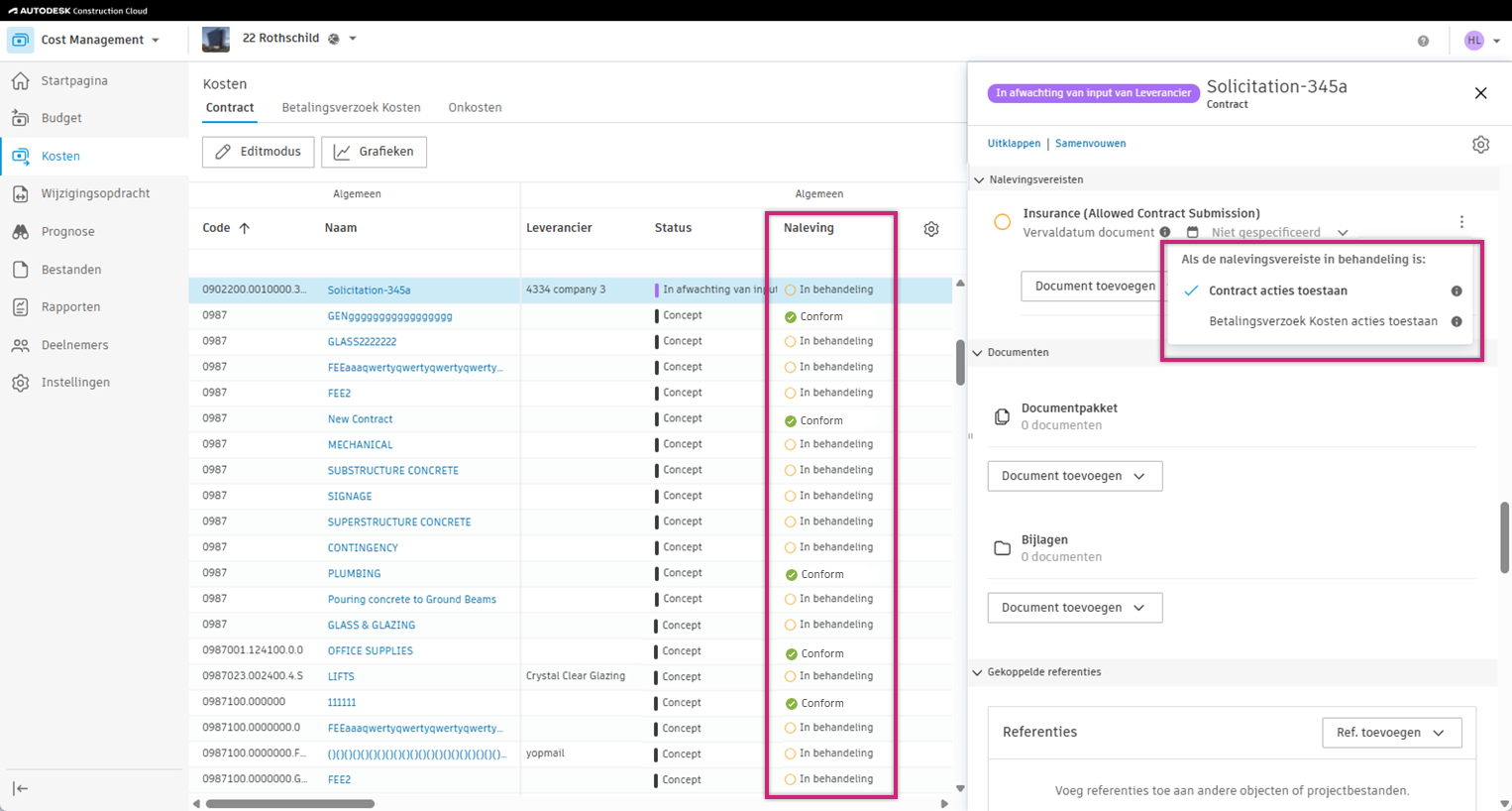 Kolom nalevingsstatus in overzichtstabel