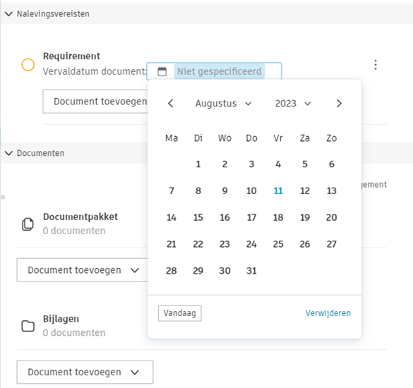 Dialoogvenster Configuratie van vervaldatum van de nalevingsvereisten