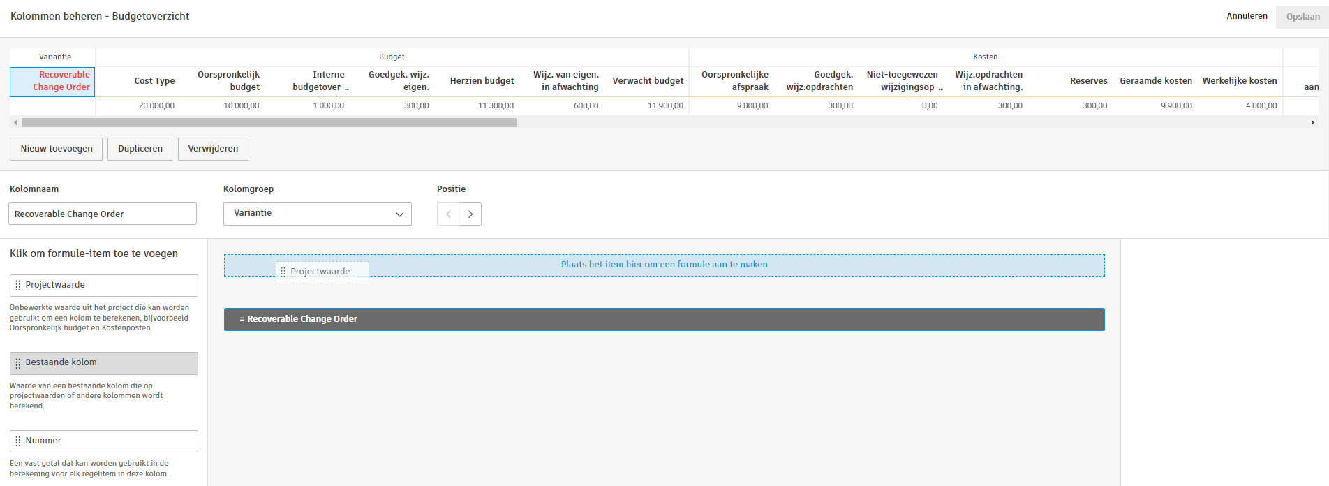 Een nieuwe kolom maken met formule-items