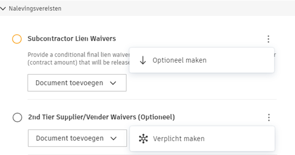 Nalevingsvereiste: optionele of vereiste configuratie-opties
