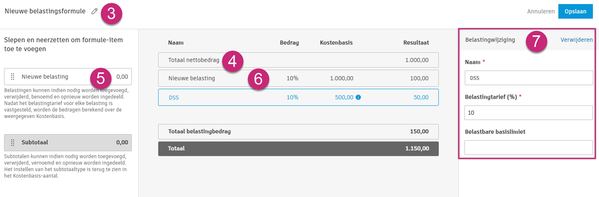 Nieuwe belasting bewerken