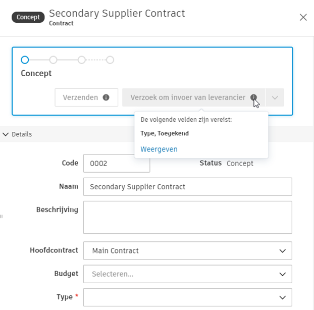 Vereiste velden Validatiebericht voor contracten