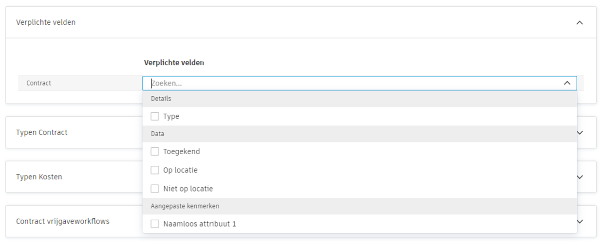 Vereiste velden voor contractconfiguratie
