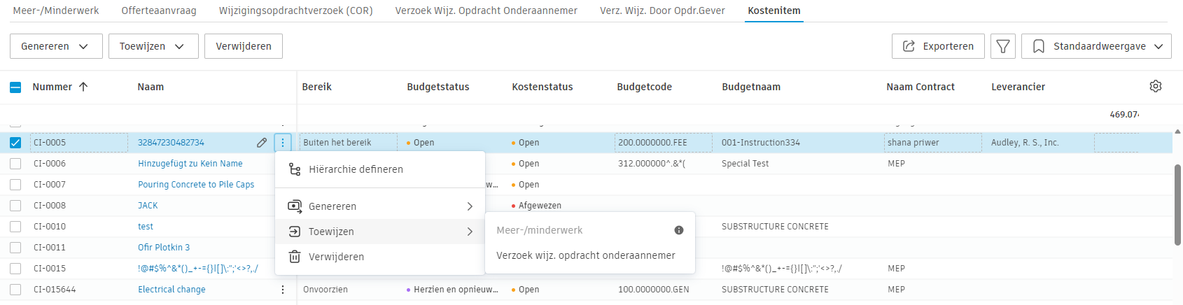 Menu toewijzen met SCO-optie op het tabblad Kostenpost