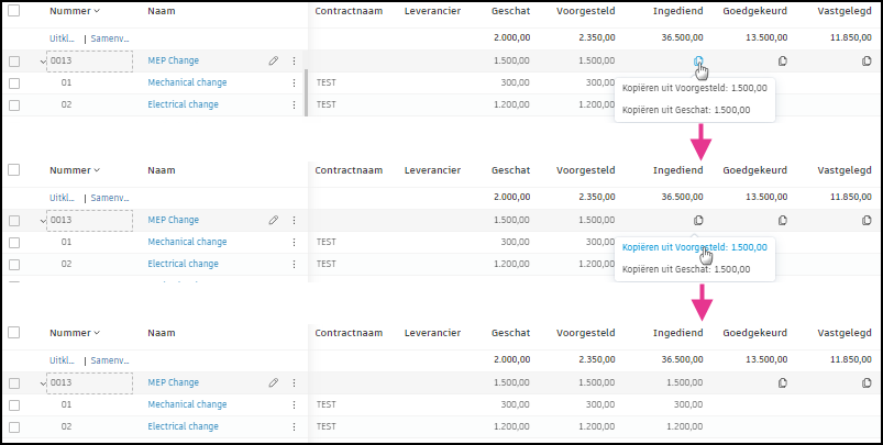 Bedrag kostenpost kopiëren