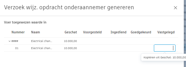 Knop Bedrag van kostenpost kopiëren
