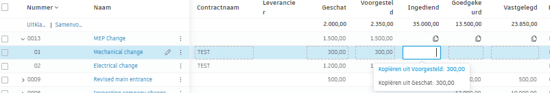 Bedragen kostenpost kopiëren