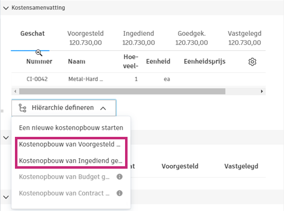 Opties voor subitemhiërarchie