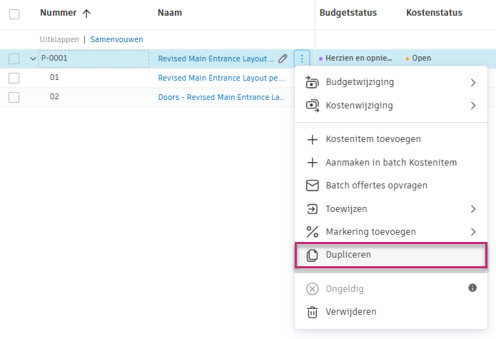 Optie voor dupliceren