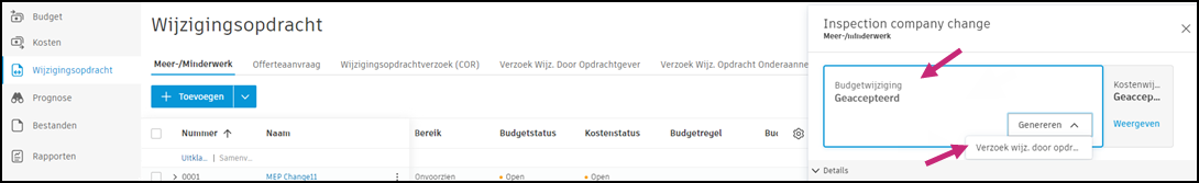 Genereer OCO-knop en interface voor het maken van wijzigingsopdrachten voor eigenaars