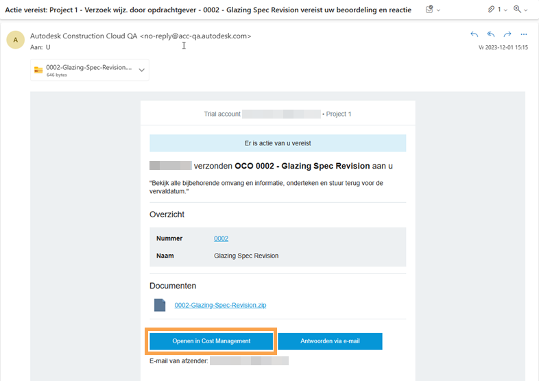 Voorbeeld van een wijzigingsopdracht voor de eigenaar
