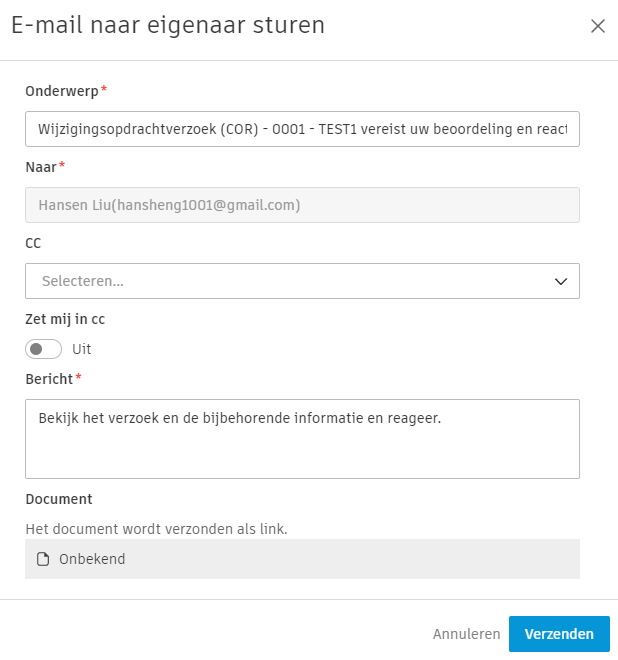 Voorbeeld E-mail naar eigenaar sturen
