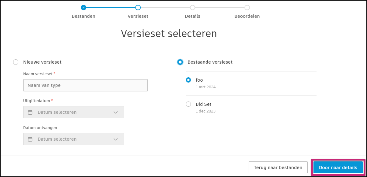 Versieset selecteren