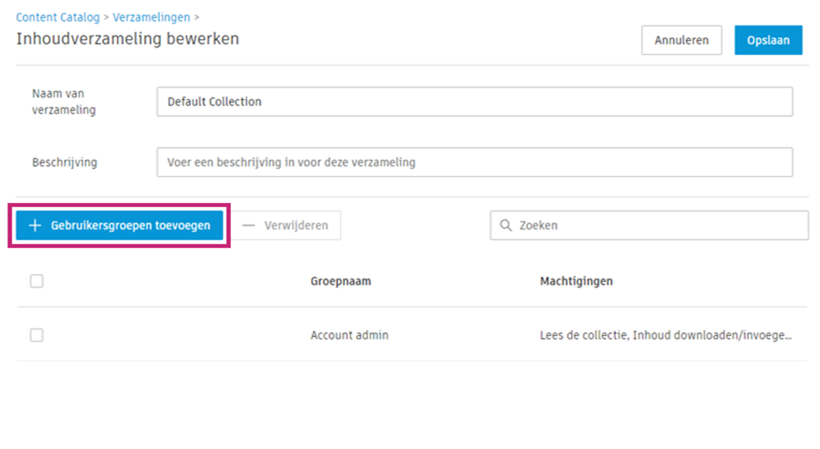 Knop Gebruikersgroepen toevoegen