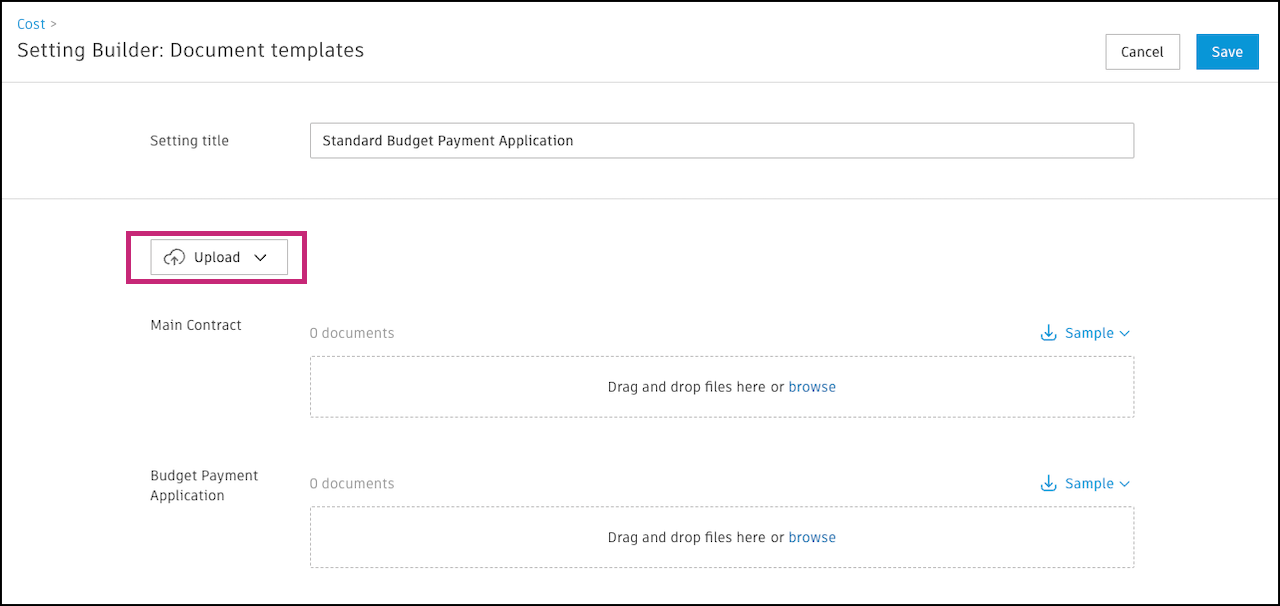 Kosteninstelling uploaden