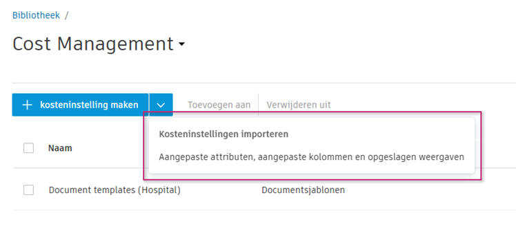 Kosteninstellingen importeren