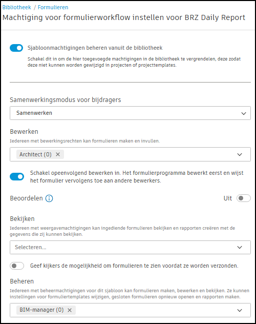 Schermafbeelding rechten bibliotheekniveau