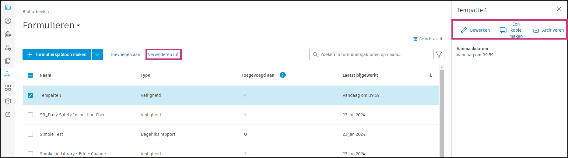 Opties van menu Meer