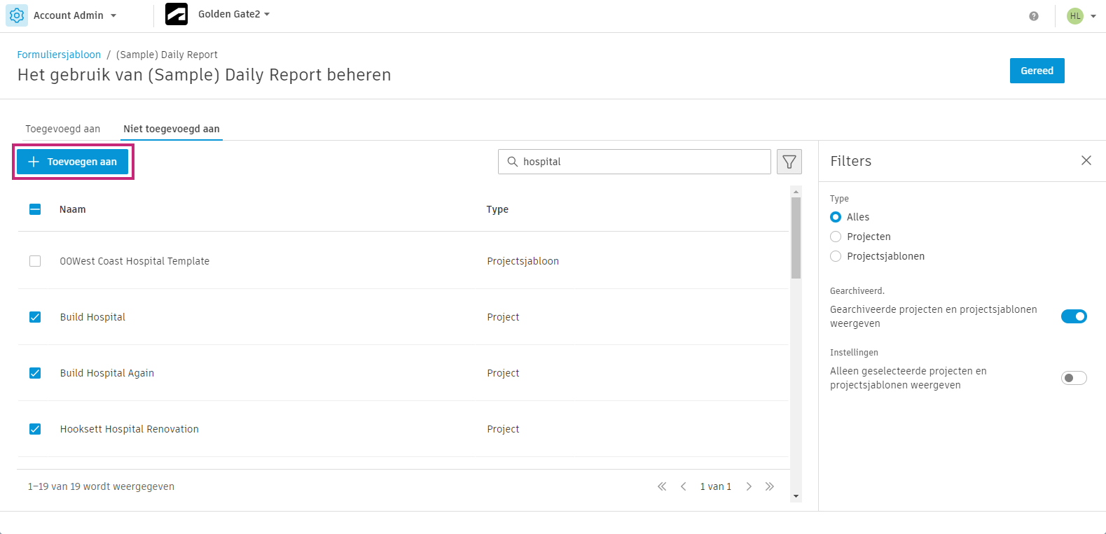 Formuliertemplate toevoegen aan projecten of templates