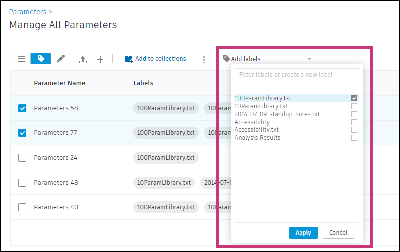 Interface voor labelweergave parameters