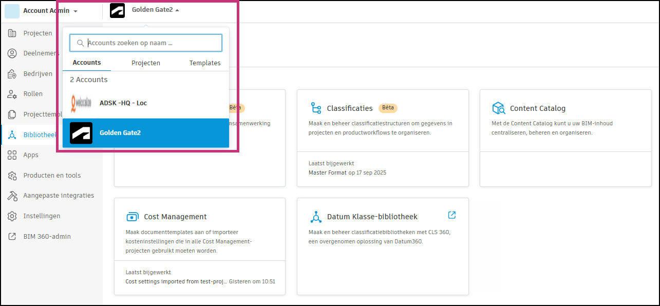 Vervolgkeuzemenu Parametersaccount