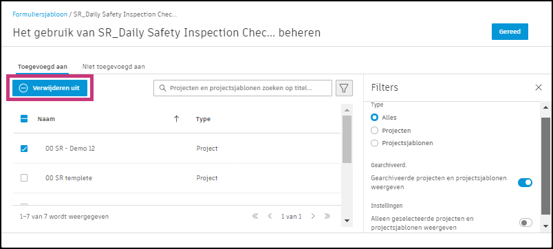 Knop Verwijderen uit